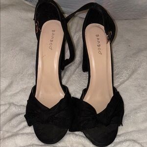 BAMBOO Black Stiletto Heels with Bow Detail